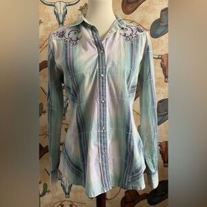 Wrangler Women's Embroidered Western Long Sleeve Snap Button Blouse Size Medium